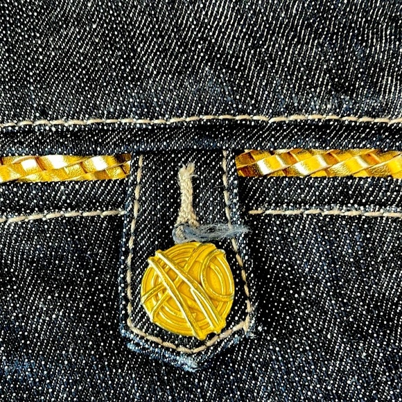 Cache Bootcut Jeans Dark wash Mid rise Gold Accents Womens 6 Y2K Stretchy - Picture 13 of 14